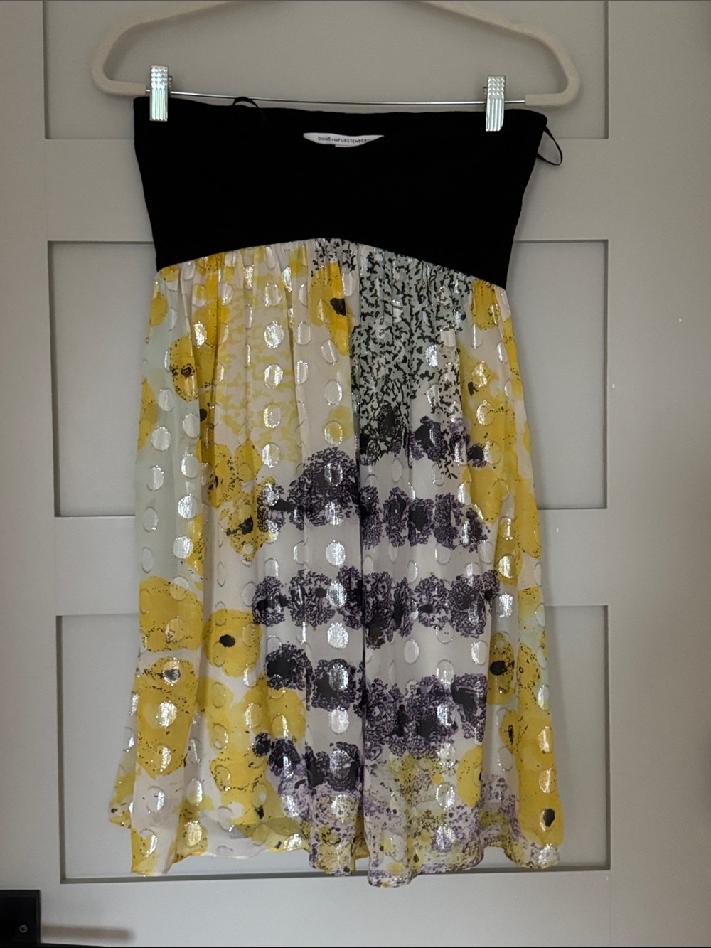 Diane Von Furstenberg BlBodice Yellow and Gray Patterned Skater Dress